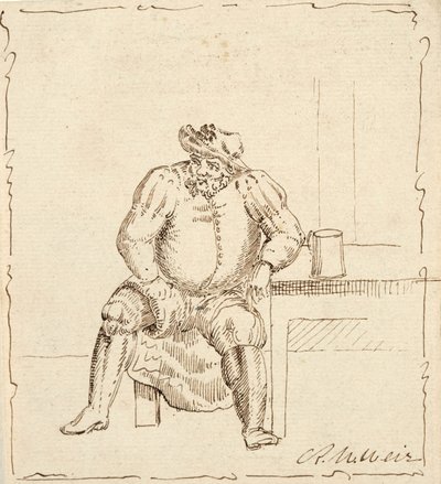 Ülő férfi vázlata bögrével, esetleg Falstaff alkotó: Robert Walter Weir