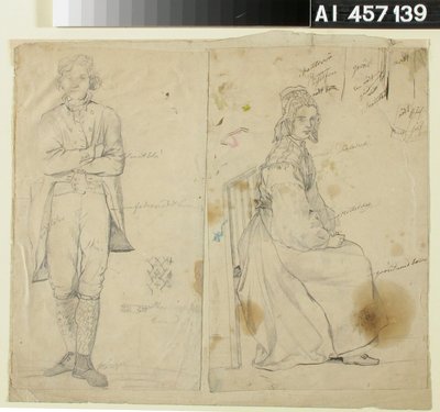 Férfi a kezét a magasba emelve és nő nemzeti viseletben alkotó: Robert Wilhelm Ekman