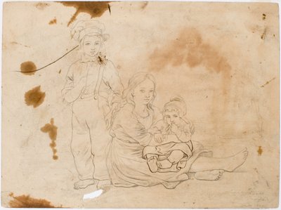 Smålandi gyerekek, egy lány egy gyermekkel az ölében és egy fiú áll mellette. alkotó: Robert Wilhelm Ekman