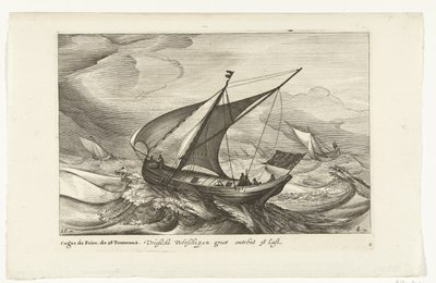 fríz kompok Vriesche Ferry hajók nagy körülbelül 38 Last / Cague de Frise. A 38 Tonneaux (cím a tárgyon) Holland hajótípusok, 1627 (sorozat címe) Változatos Navires Don ton se sert dans les Provinces Unies / Icones Variarum Navium Hollandicarum alkotó: Robert de Baudous (possibly)