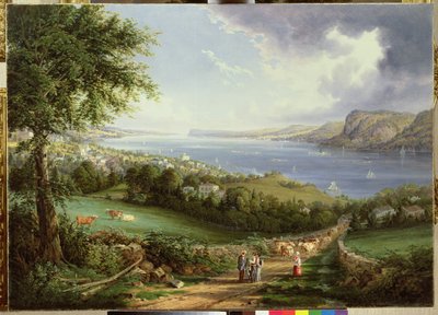 Kilátás a Hudson-folyóra Sing Sing közelében, New York államban, 1850 körül alkotó: Robert the Younger Havell