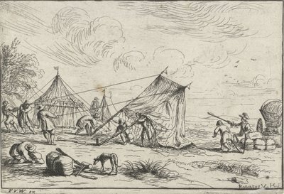 Sátor felállítása Különböző táborok (sorozat címe) alkotó: Robert van den Hoecke