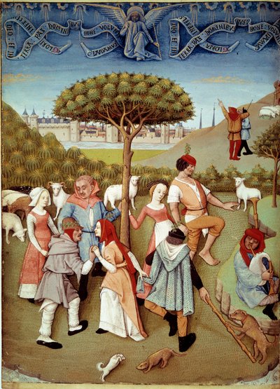 Champetre tánc Bejelentés a pásztoroknak. Miniatűr a Testard Tap (1475-1523 között aktív) Charles d