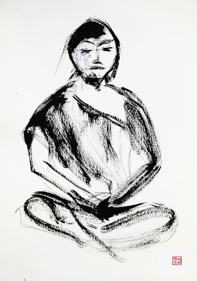 Zen-meditáló tusrajz alkotó: RodMacIver