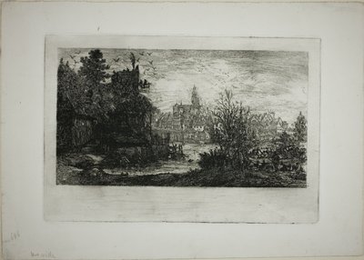 Város kőhíddal alkotó: Rodolphe Bresdin