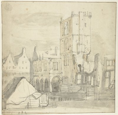 A régi városháza romjai, Amszterdam, az 1652-es tűzvész után alkotó: Roelant Roghman (attributed to)