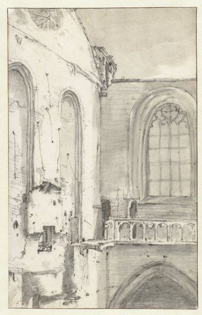 Kilátás a Nieuwe Kerk kereszthajójára, Amszterdamban, az 1645-ös tűzvész után alkotó: Roelant Roghman (attributed to)