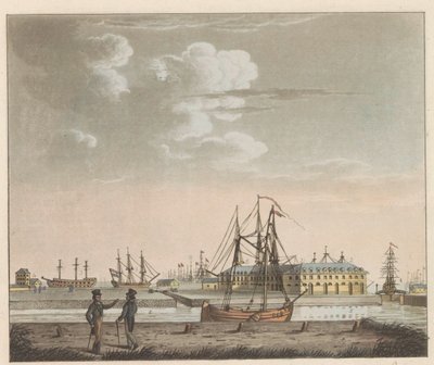 Rijkswerf Willemsoord, 1825 körül Willemsoord kilátása a tisztán - a Nieuwendiepnél és a nagy Noord-Hollandsch csatorna bejáratánál / Vue de Willemsoord au clear prês du Nieuwendiep, et L