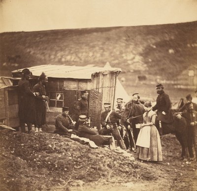 A 4. gárdahuszárezred tábora, vidám társaság, franciák és angolok alkotó: Roger Fenton