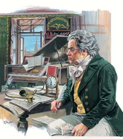 Ludwig van Beethoven (1770-1827) (gouache, papír) alkotó: Roger Payne