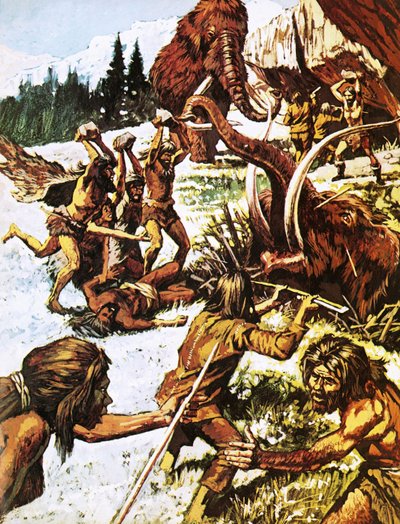 Mamutokra támadó őskori emberek alkotó: Roger Payne