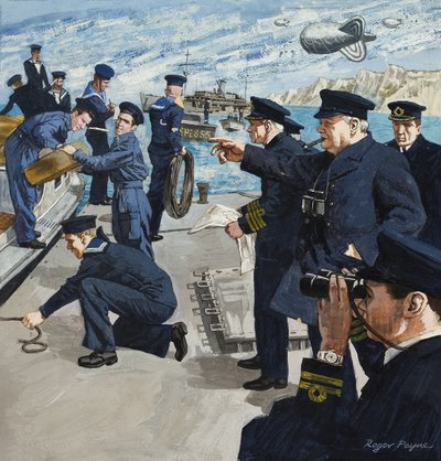 Winston Churchill (1874-1965) tengerészeti jelenetben (gouache, papír) alkotó: Roger Payne