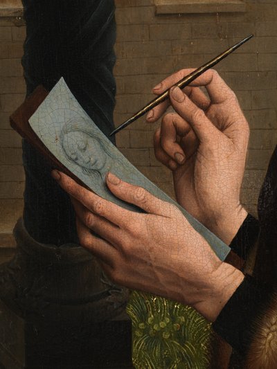 Részlet a Szűzanya portréját rajzoló Szent Lukácsról (olaj a táblán) alkotó: Rogier van der (after) Weyden