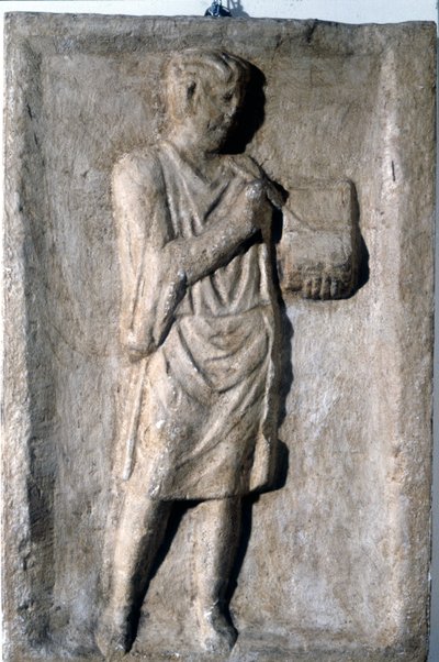 Tollal író férfi viasztáblára, római dombormű, 2-3. század. alkotó: Roman