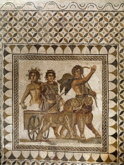 Bacchus tigrisek vontatta szekéren, 3. század (mozaik) alkotó: Roman