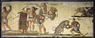Csata gladiátorok és vadmacskák között, i.sz. 320 (mozaik) alkotó: Roman