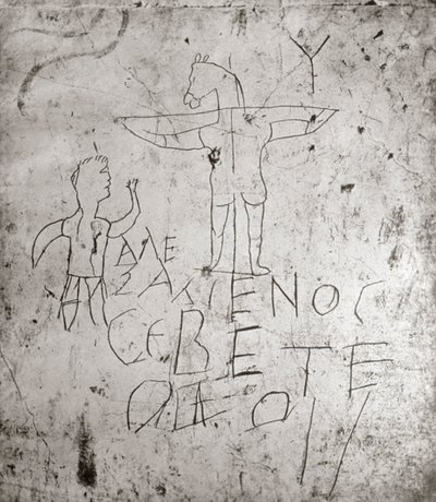 Káromló graffito egy keresztre feszítésről (kő) alkotó: Roman