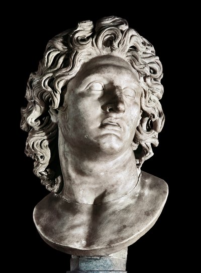 Nagy Sándor (Kr. e. 356-323), Macedónia királyának és Perzsia hódítójának mellszobra. Egy görög eredeti római másolata, Kr.e. 3-2. századi (márvány) alkotó: Roman