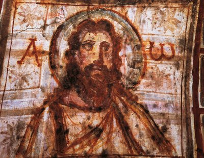 Krisztus mellszobra, Commodilla katakombái, Róma (freskó) alkotó: Roman
