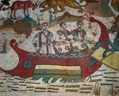 Részlet a Great Hunt mozaikból, Villa Romana del Casale, Piazza Armerina, Szicília, Olaszország, 4. század alkotó: Roman