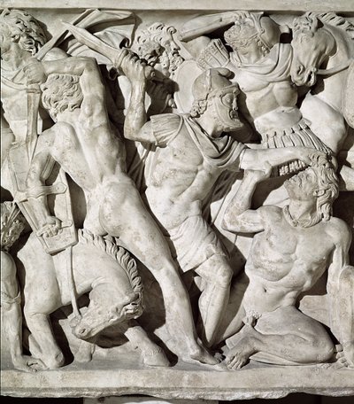 Részlet egy szarkofágról, amely a rómaiak és a galaciai kő csatáját ábrázolja alkotó: Roman
