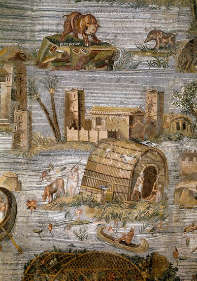 Preneste (Palestrina) nilotikus mozaikjának részlete Fortune Primigenia istenségének szentélyéből, ie 80 alkotó: Roman
