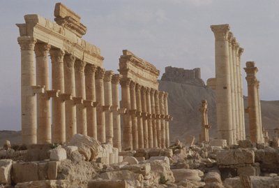 A város fő tengelyét alkotó oszlopos utca legkorábbi része, amely a 2. század első felében épült Qalaat Ibn Maanhoz, a 17. századi arab kastélyhoz vezet. alkotó: Roman
