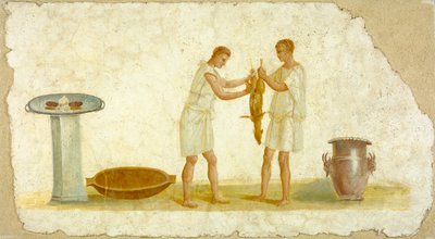 Freskótábla töredéke étkezési előkészítéssel, 100-150 körül alkotó: Roman