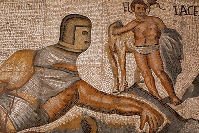 Gladiátor csaták. 320-330, mozaik alkotó: Roman