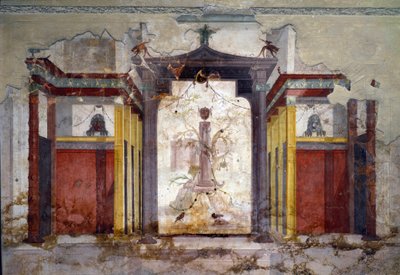 Belső nézet a maszkok szoba freskóiról alkotó: Roman