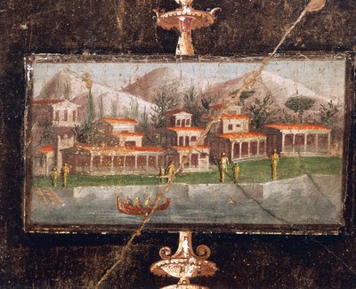 Táj és építészet a falfestészetben tablinumban, Marco Lucrezio Fronto háza, Pompeii, Campania, római civilizáció alkotó: Roman