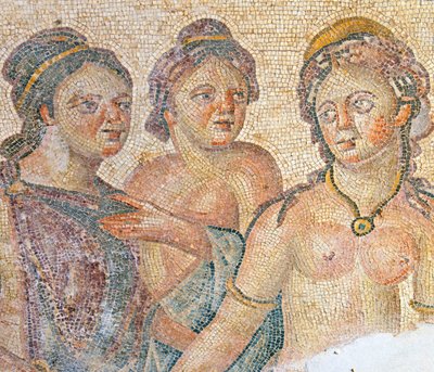 Léda és szobalányai, részlet a Léda és Zeusz mozaikból, Aion-ház, Páfosz, Ciprus (mozaik) alkotó: Roman