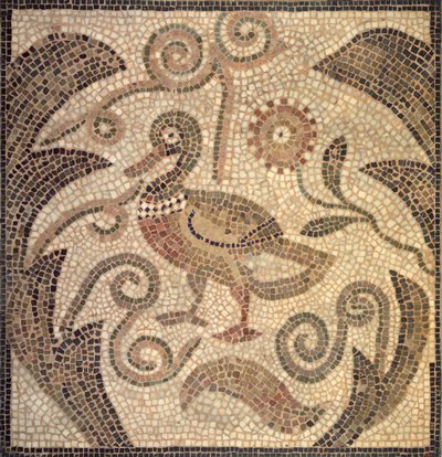Balra néző kacsa mozaik szőlőben (kő és habarcs) alkotó: Roman