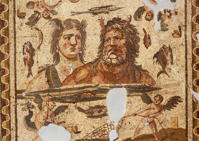 Oceanus és Tethys, mozaik az ókori Daphnéból, Harbiye, Törökország. Római civilizáció, Kr.u. 4. század alkotó: Roman