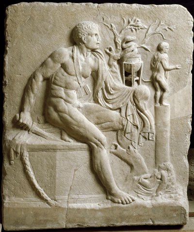 Orestes tanácsot ad Apolló jósdájának Delphiben (márvány) alkotó: Roman