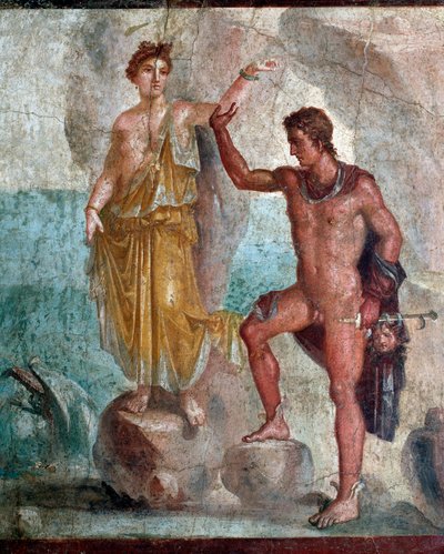Perseus Medúza fejét tartja, Andromédát májat - freskó alkotó: Roman