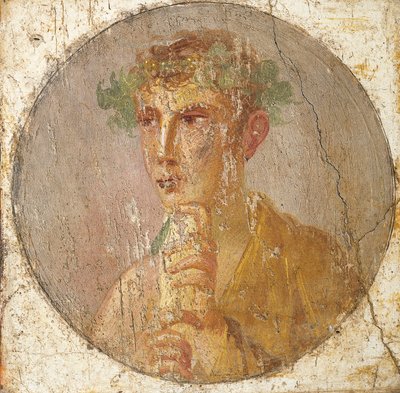Papirusztekercset tartó fiatal férfi portréja, Kr.u. 55-79 (freskó) alkotó: Roman