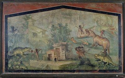Vadászó pigmeusok, a pompeji "Casa del Dottore"-ból (Az orvos háza), Kr.u. 50-79 körül. alkotó: Roman