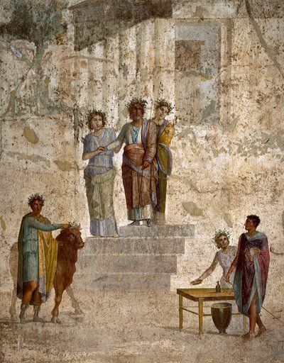 Római művészet: „” Jason szembefordul nagybátyjával, Peliassal”” 3. pompei stílusú római freskó Pompei helyéről. Kr.u. 40-60. Nápoly (freskó) alkotó: Roman