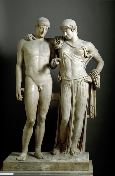 Római művészet: „” Oreste et Electre ”” - Márványszobor Pozzuoliból (Pozzuoli) Kr.u. 1. század, átmérő 160 cm - Nemzeti Régészeti Múzeum, Nápoly - Római civilizáció: Electra és Orestes - Márványszobor (Magas. 160 cm) alkotó: Roman