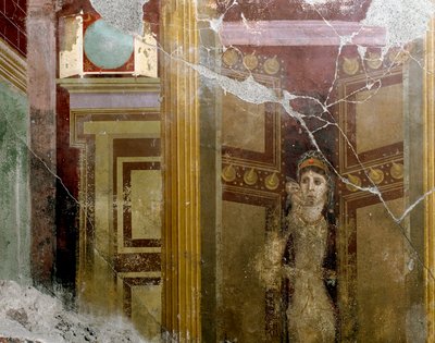 Római művészet: „” Nő portréja az ajtó bejáratánál”” Fabio Rufo (Marcus Fabius Rufus) villa freskójának részlete, Kr.u. 1. század. Pompei, Olaszország alkotó: Roman