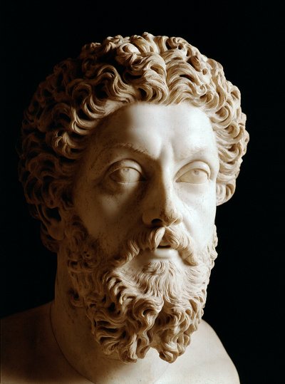 Római művészet: Marc Aurele római császár feje (i.sz. 120-180) - Márványszobor alkotó: Roman