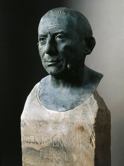 Római művészet: Lucius Caecilius Iucundus bankár mellszobra (kb. i.sz. 20-69) Bronz szobor. Kr.u. 1. század Pompeiből. Nápoly, Museo Nazionale Archeologico alkotó: Roman