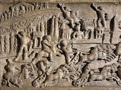 Római művészet: alacsony dombormű, amely a római Circus Maximus (Grand Circus vagy Circus Maxime) tankversenyeit ábrázolja. Kr.u. 2. század. Róma, Museo della Civilta Romana alkotó: Roman