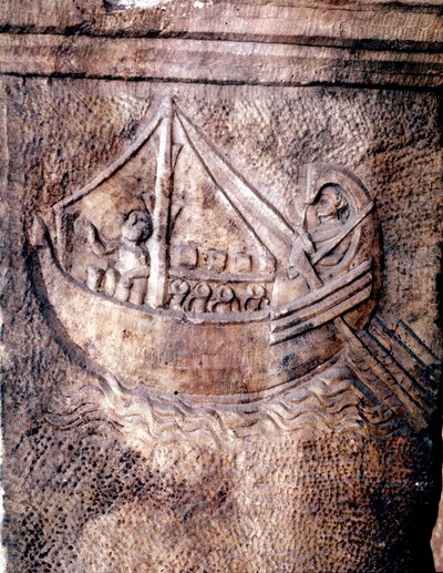 Római szállítóhajó. Alacsony dombormű az i.sz. 2. századból, a JC Római Nemzeti Múzeumból alkotó: Roman