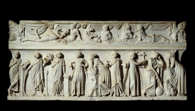 Sarcophagus des Muses: a múzsák, a művészetek és a betűk nászainak ábrázolása. Márvány szobor. Kr.u. 150. Párizs, Louvre Múzeum. alkotó: Roman