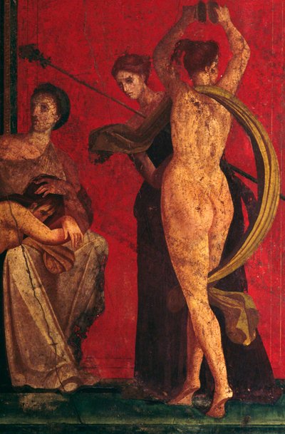 Jelenet a beavatásból a dionüszoszi misztériumokhoz, a Pompeii Rejtélyek Villájának Triclinium (UNESCO Világörökségi Lista) alkotó: Roman