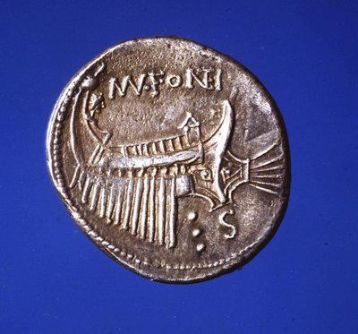 Gályát ábrázoló ezüst érme, i.sz. 91. alkotó: Roman