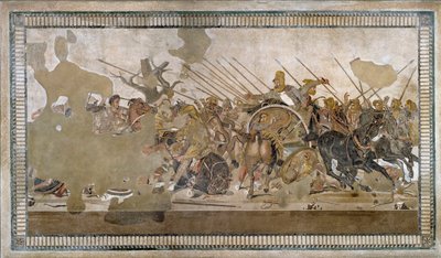 Az issos-i csatát, amelyet III. Nagy Sándor nyert Darios (Darius) III Codoman (Kr. e. 335-331) ellen - Pompei mozaikja - alkotó: Roman