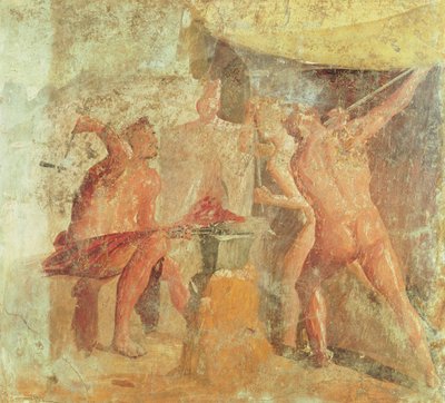 Vulkán kovácsműhelye, a VII. házból, Pompeji, Kr.u. 50-79 körül. alkotó: Roman
